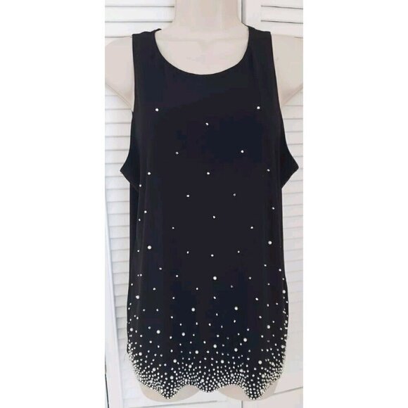 NWT CHAUS NY BLACK EMBELLISHED SILVER & PEARL BEADED SLEEVELESS BLOUSE TOP SZ... - Picture 2 of 8